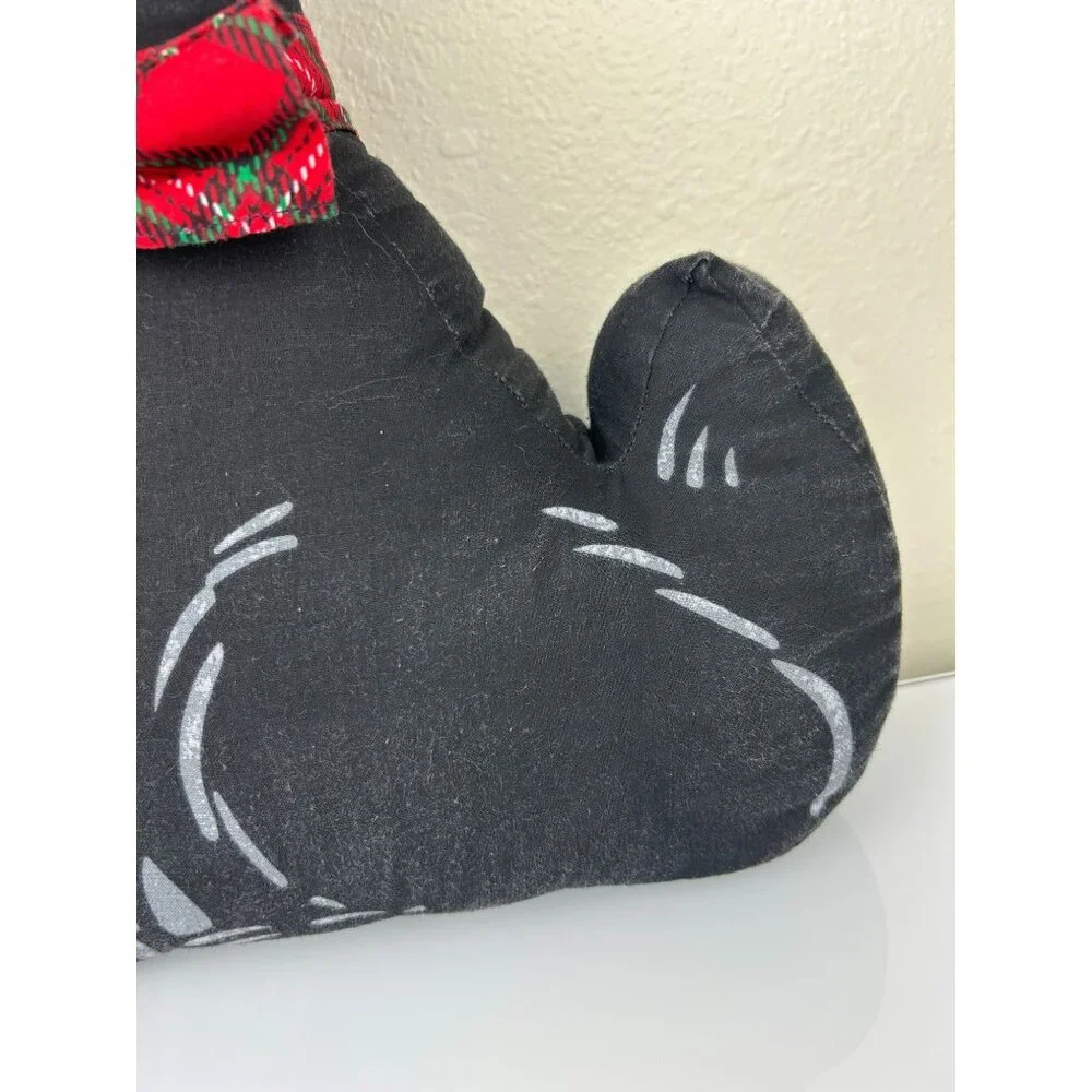 Vintage Scottie Dog with Plaid Bow Christmas Holiday Pillow Handmade Sewn READ